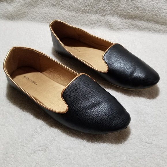 Simon Chang black with gold flat shoes - Picture 1 of 8